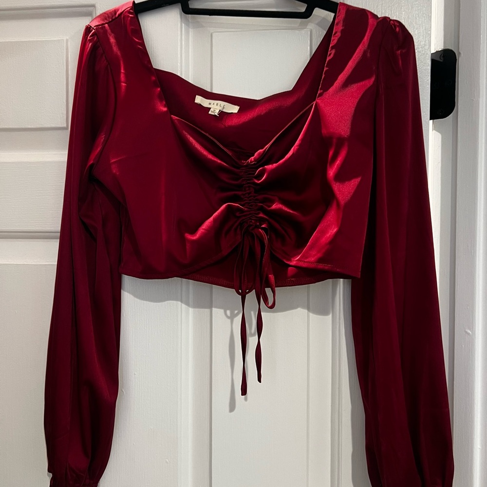 Red Ruched Satin Top